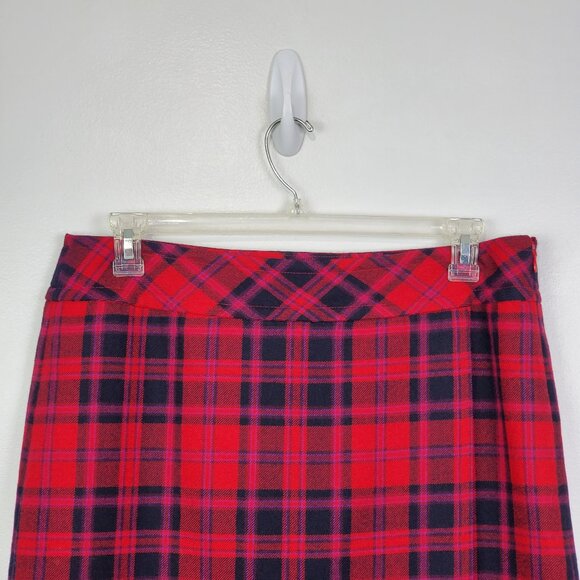 Talbots Plaid Wool Blend Career Academia Lined Faux Wrap Skirt Size 14 - Picture 2 of 10